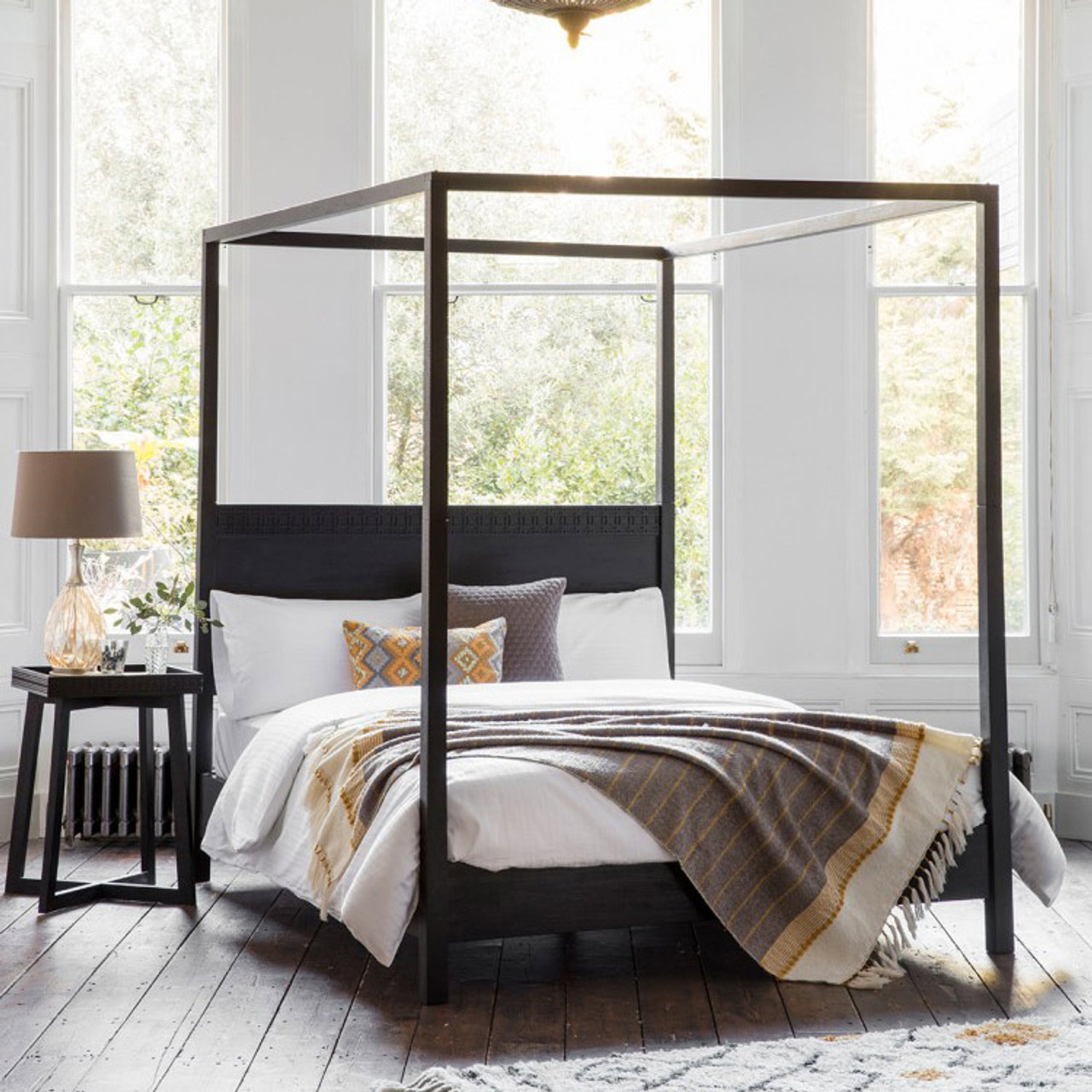 Black four poster bed BOHO Boutique